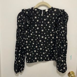 Shein puffed long sleeve white print star blouse 10 size